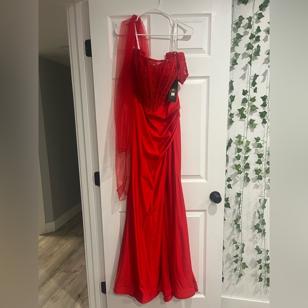 BRAND NEW PROM DRESS!!! bright-rich red color dress. Original price $255